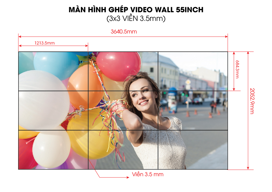 Màn hình ghép video wall 55inch viền 3.5mm 3x3